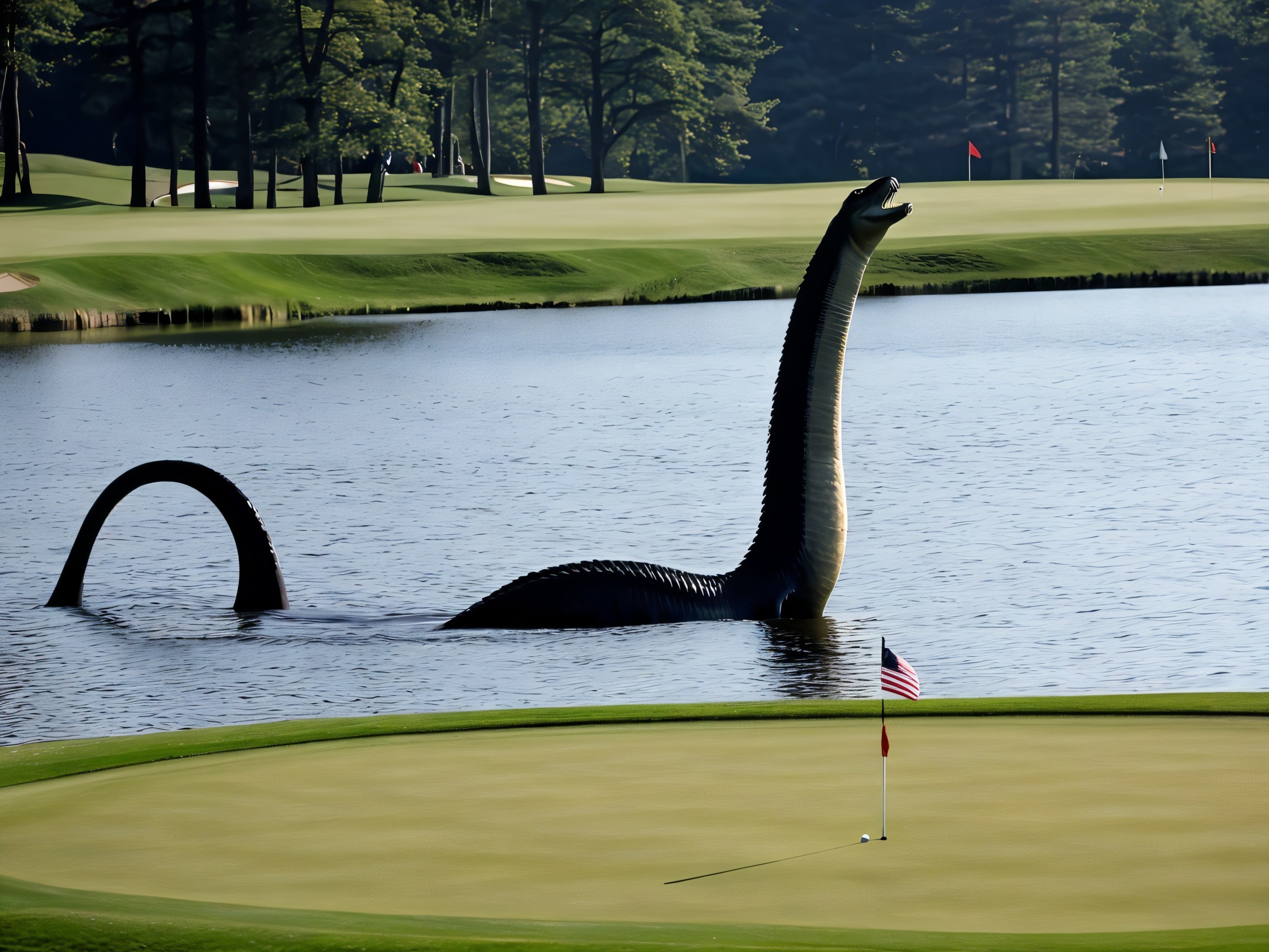 Loch Ness Monster Emerges from Serene Golf Course Lake