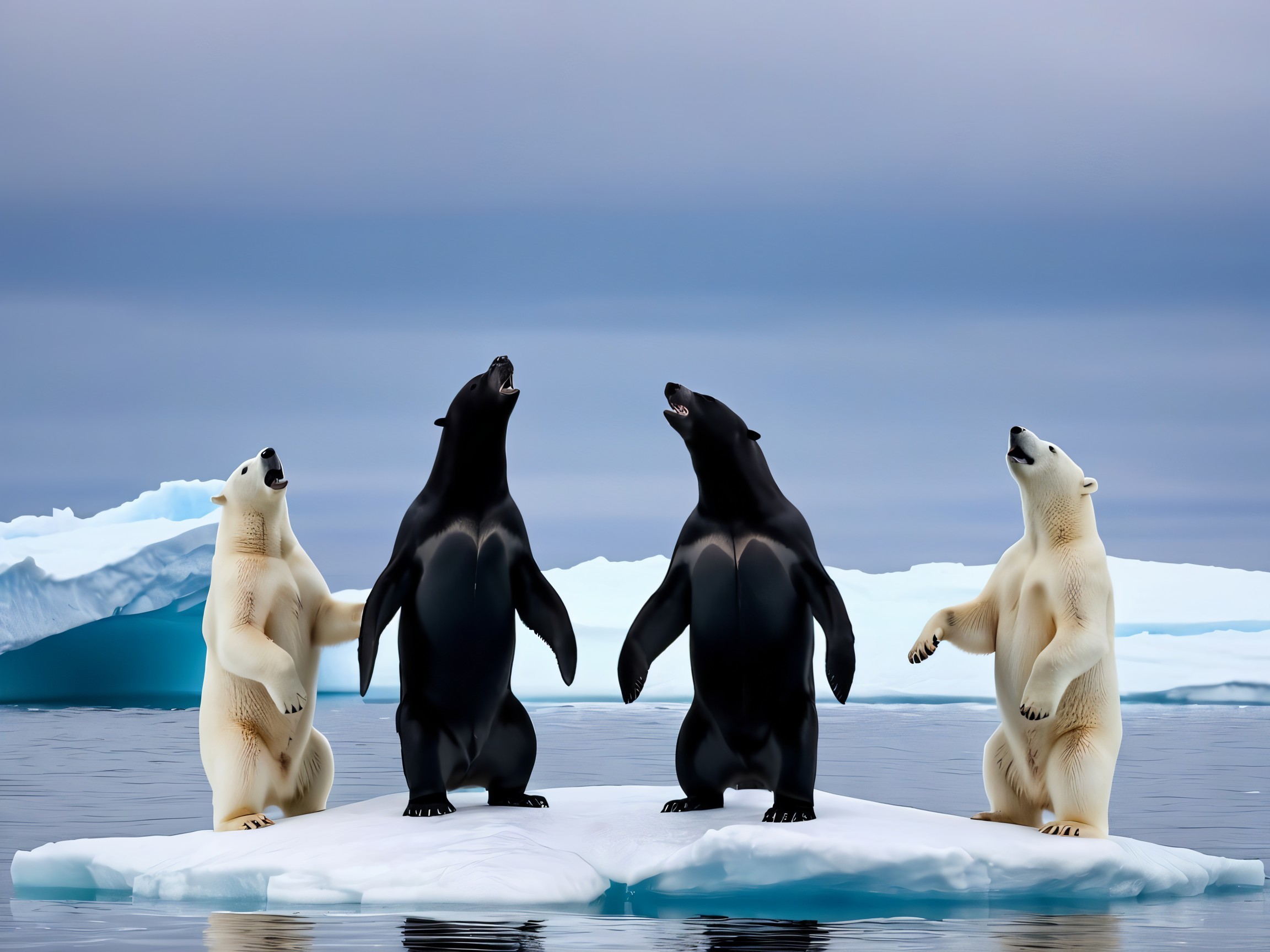 Bears on Ice Floe in Tranquil Icy Landscape
