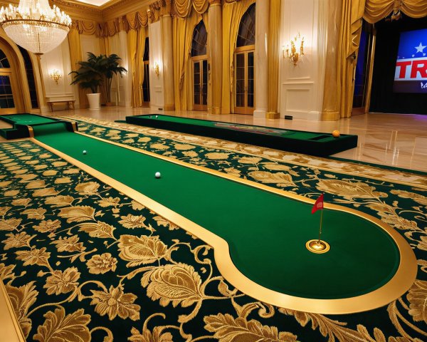 Luxurious Indoor Setting with Putting Green and Decor
