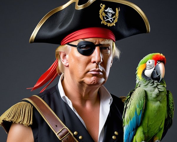 Pirate Character with Hat, Eyepatch, and Parrot