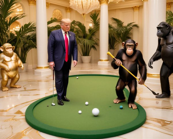 Opulent Room with Golfing Gorillas and Lush Decor