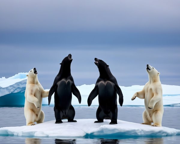 Bears on Ice Floe in Tranquil Icy Landscape