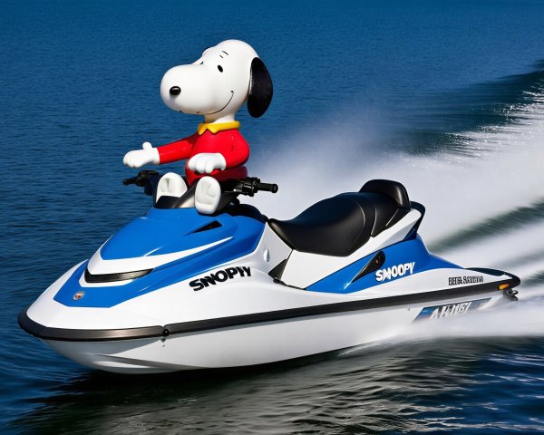 Snoopy-Themed Jetski on Bright Blue Water