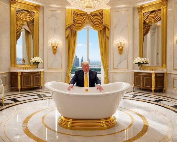 Luxurious Bathroom with Marble Flooring and Skyline View