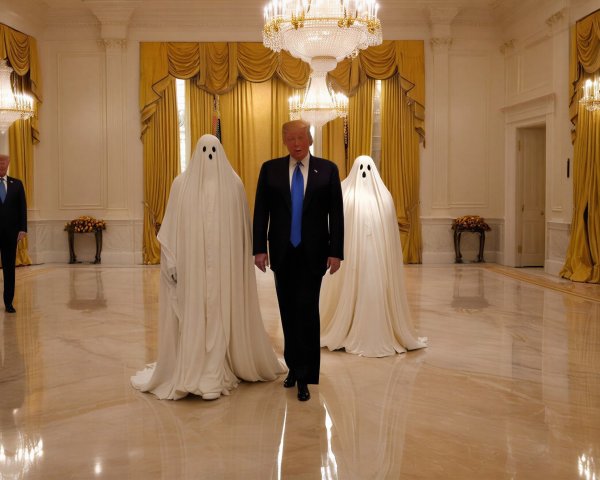 Opulent Room with Figures and Ghostly Presence