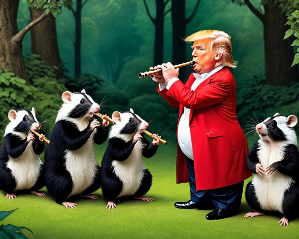 Whimsical Forest Scene with Flute-Playing Figures