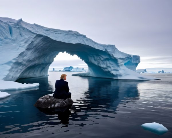 Pensive Figure Amidst Ice Formations and Water