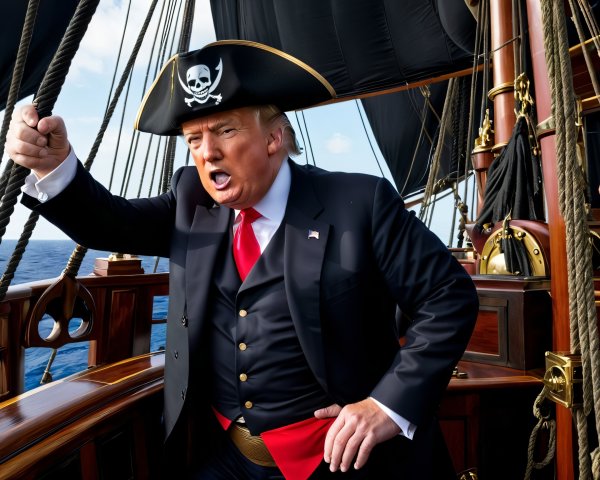 Pirate Figure on Classic Sailing Ship with Dark Sails