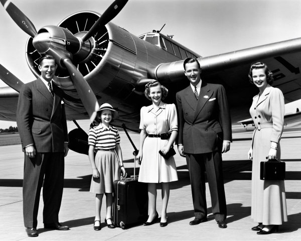 Vintage Family Photo with Classic Airplane Setting