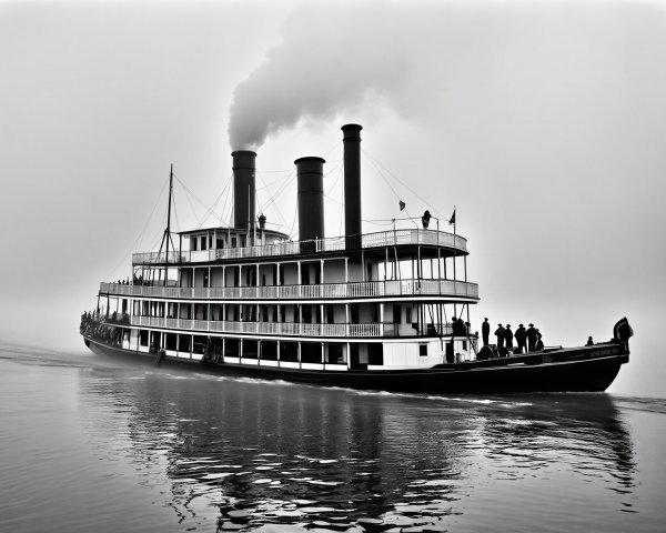 Vintage Steamboat on Foggy River with Nostalgic Design