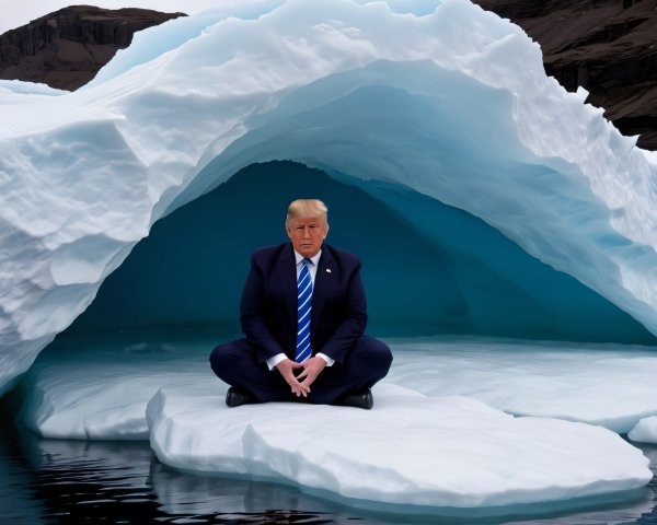 Man in Suit on Iceberg in Surreal Landscape
