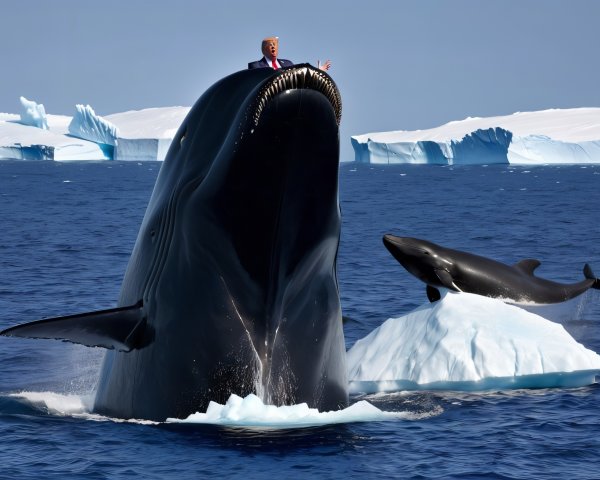 Whale Breaching with Surreal Iceberg Background