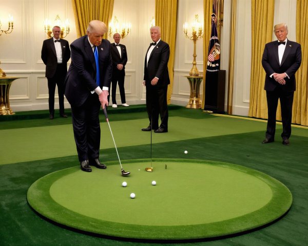 Elegant Room with Golf Putting Area and Attendees