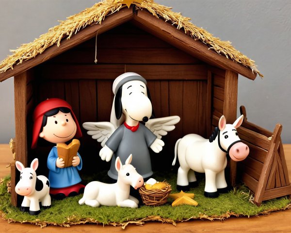 Peanuts-Themed Nativity Scene with Figurines