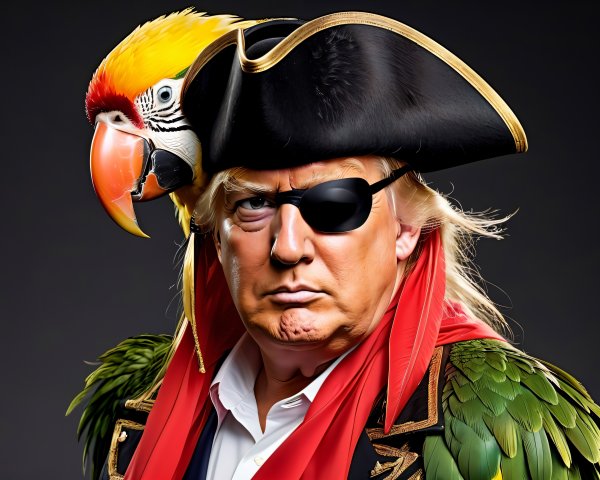 Caricature of a Pirate with Macaw and Feathers