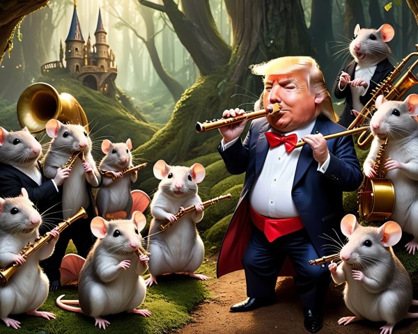 Whimsical Forest Scene with Musical Mice and Castle