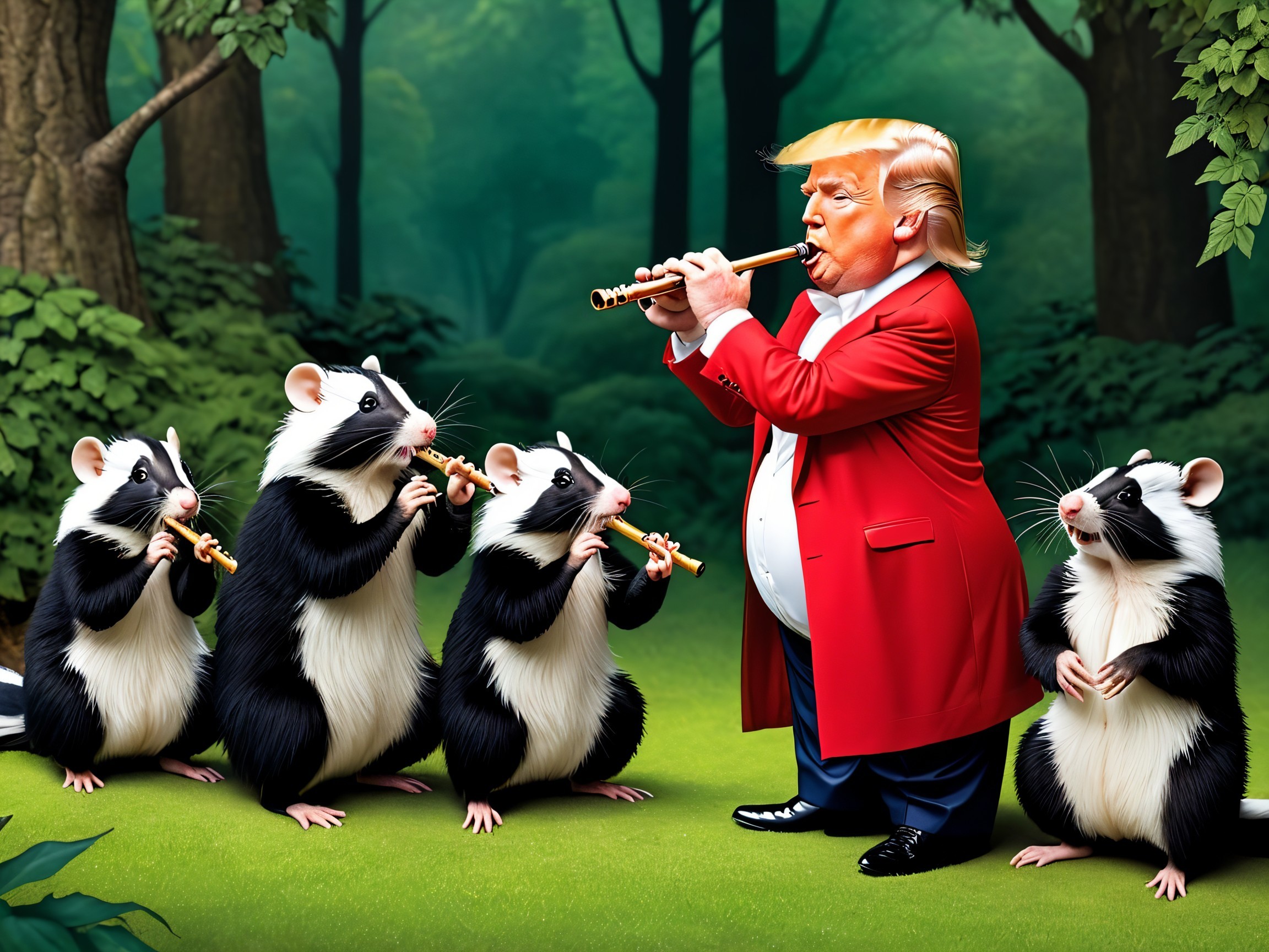 Whimsical Forest Scene with Flute-Playing Figures