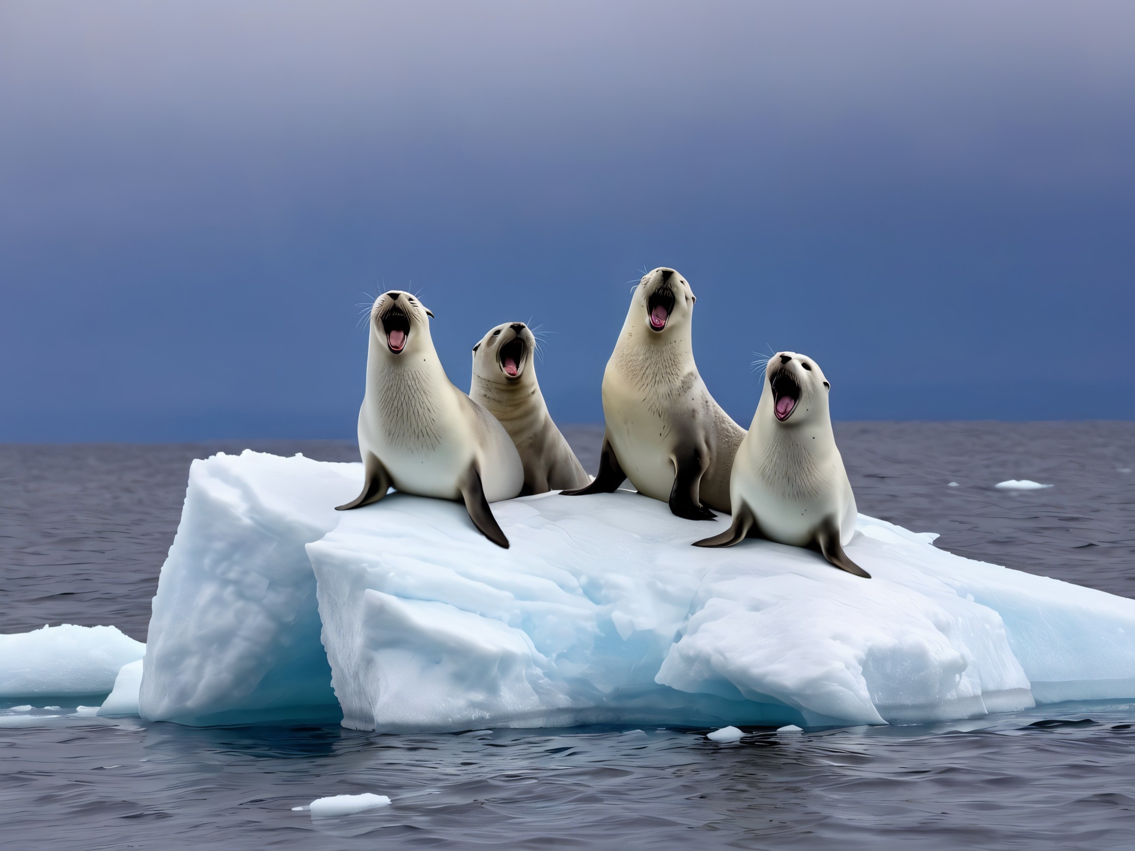 Playful Seals on Ice in a Dramatic Ocean Setting