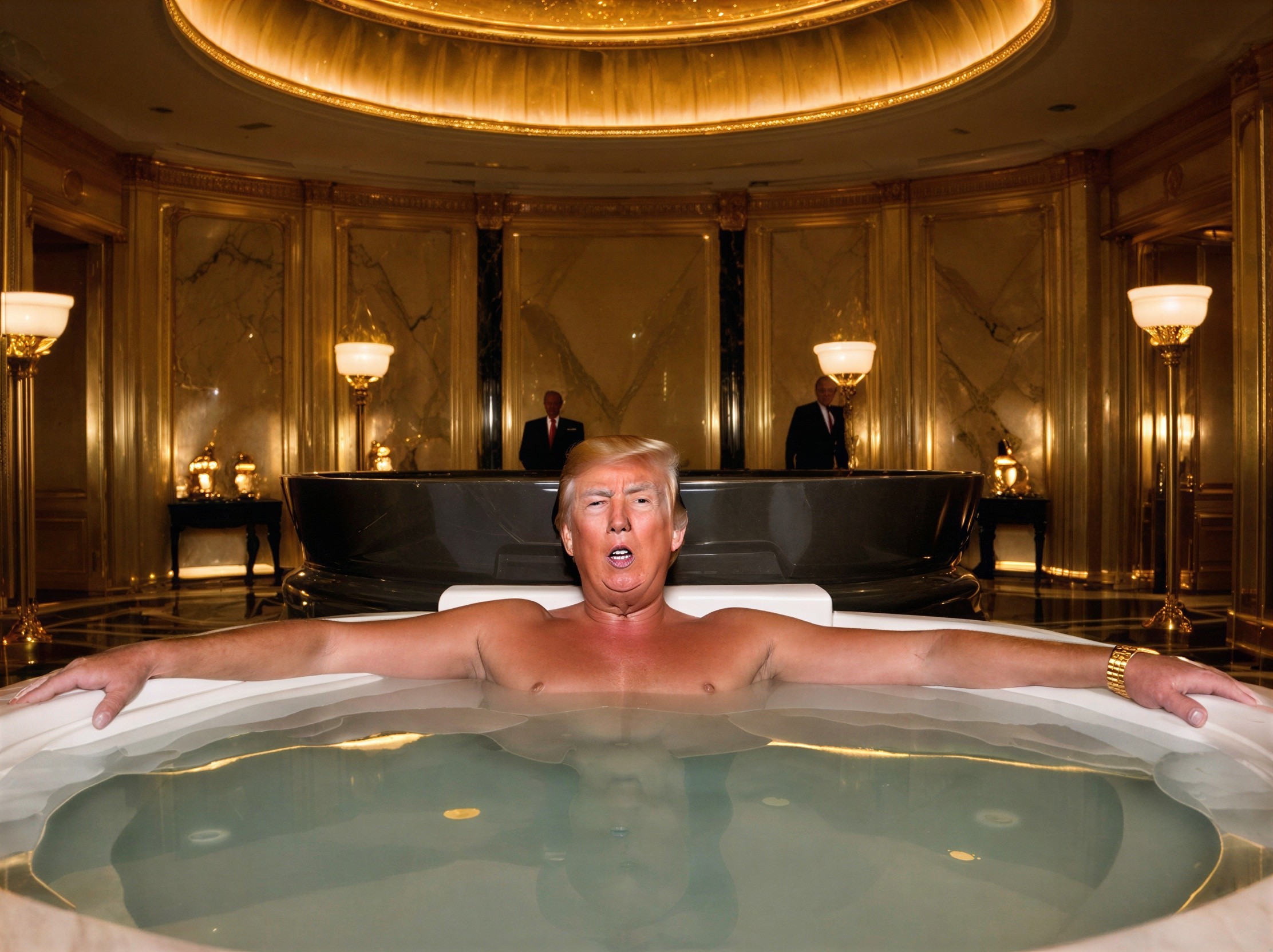 Man with Blond Hair in Luxurious Bathtub Setting
