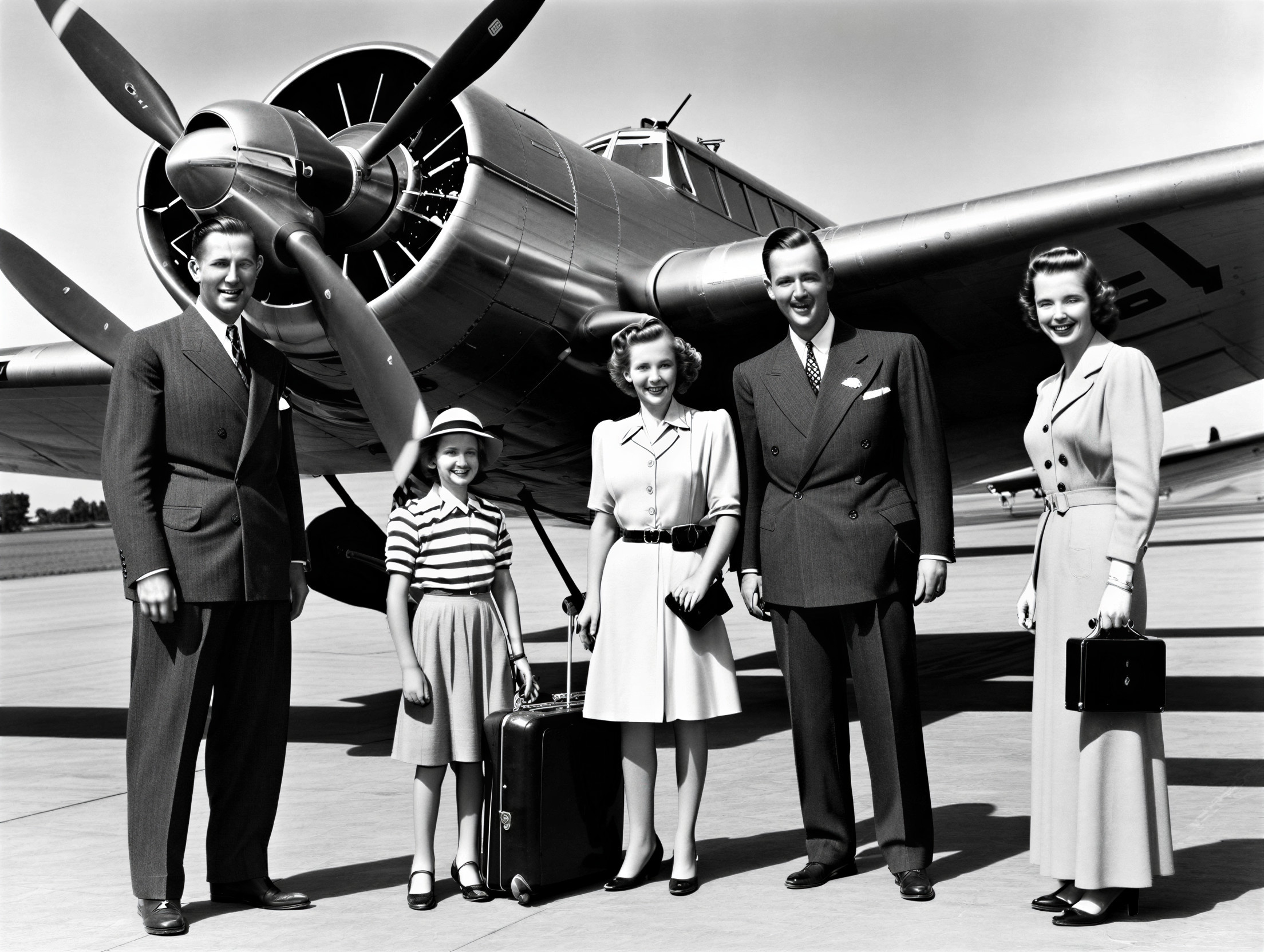 Vintage Family Photo with Classic Airplane Setting