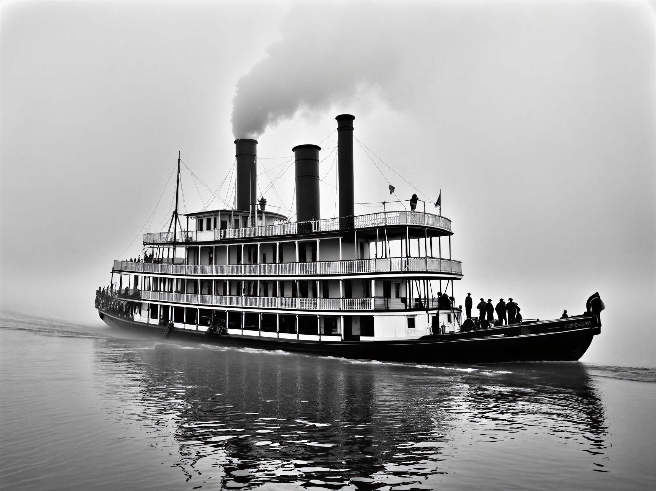 Vintage Steamboat on Foggy River with Nostalgic Design