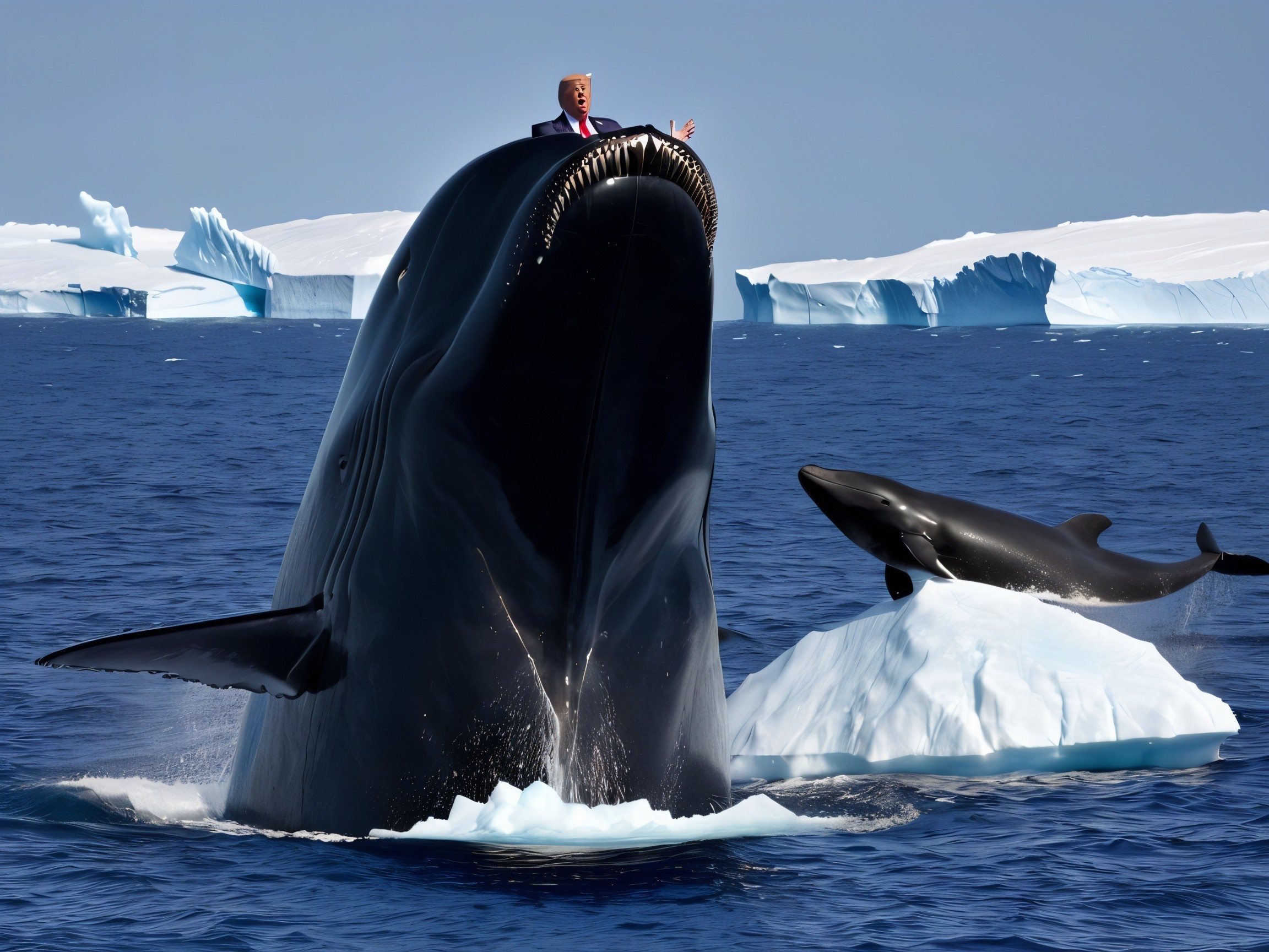 Whale Breaching with Surreal Iceberg Background