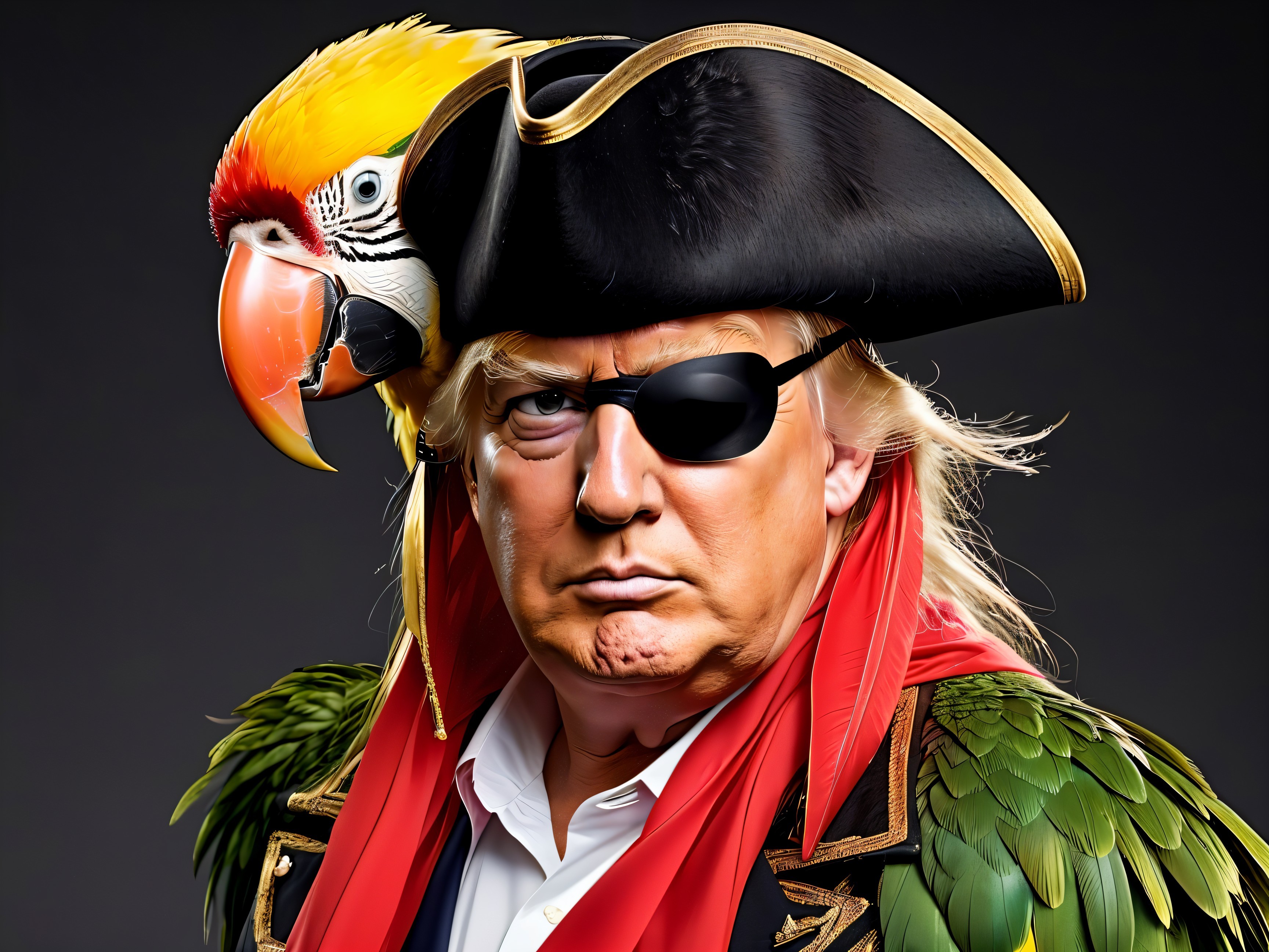 Caricature of a Pirate with Macaw and Feathers