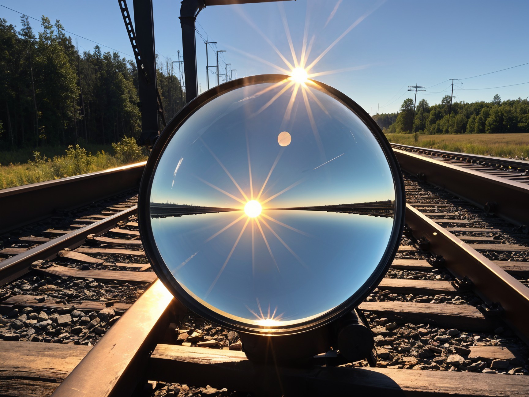 Circular Lens Reflecting Sun and Planet on Tracks