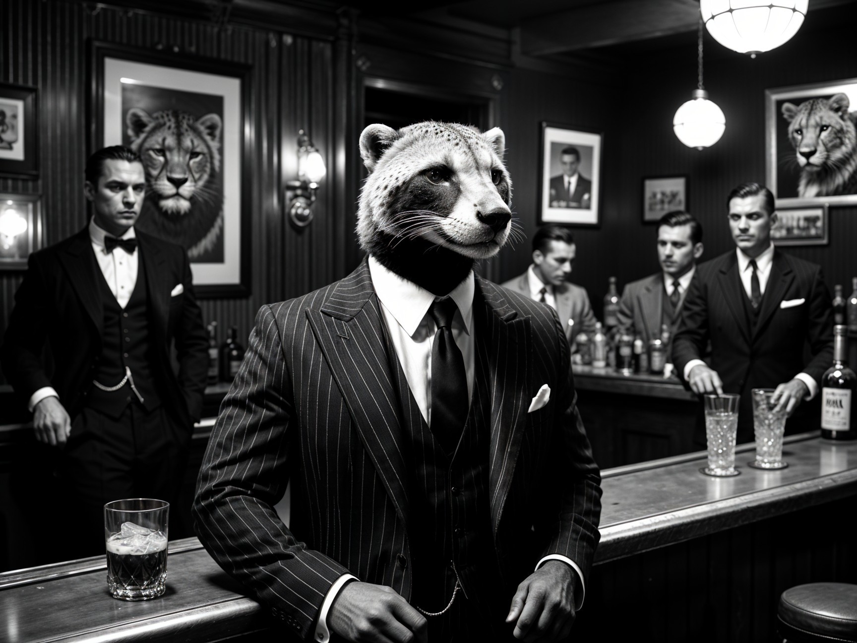 Anthropomorphic Raccoon in Vintage Bar Setting