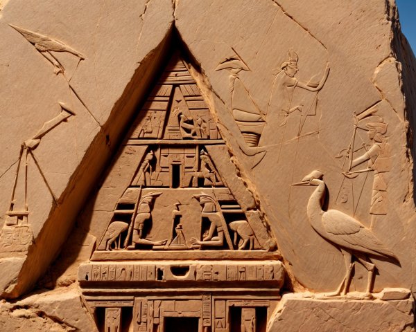 Ancient Egyptian Stone Relief with Hieroglyphs and Scenes