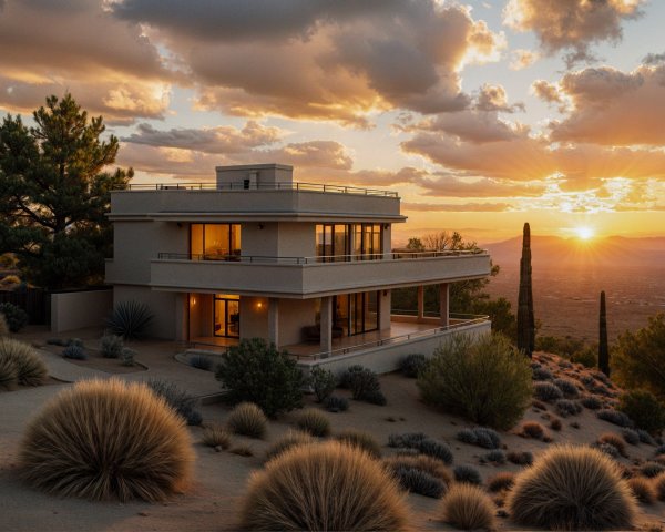 Modern Multi-Level House in Desert Landscape