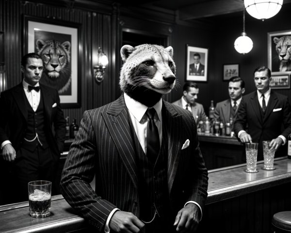 Anthropomorphic Raccoon in Vintage Bar Setting