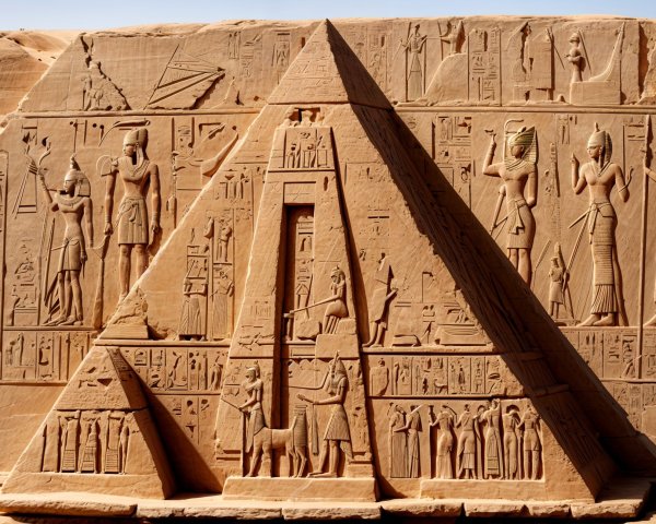 Intricate Carved Stone Relief of Ancient Egyptian Scenes