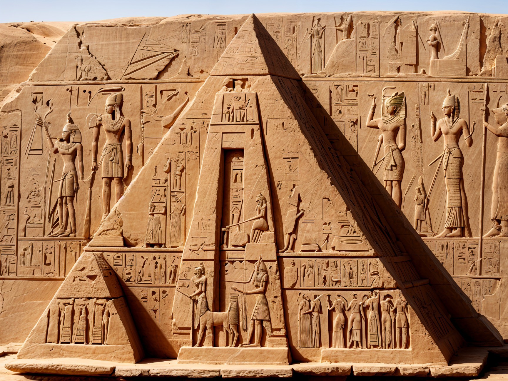 Intricate Carved Stone Relief of Ancient Egyptian Scenes