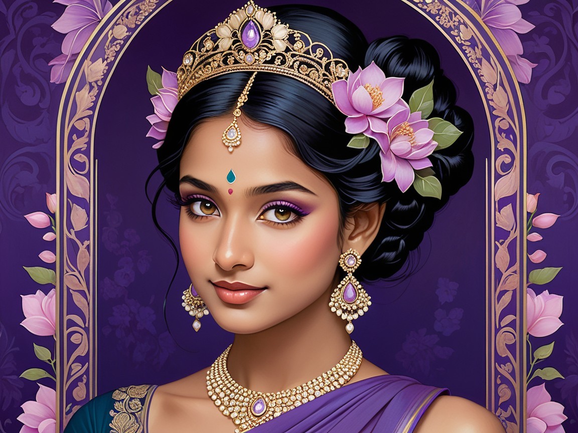 Traditional Attire and Jewelry with Floral Motifs