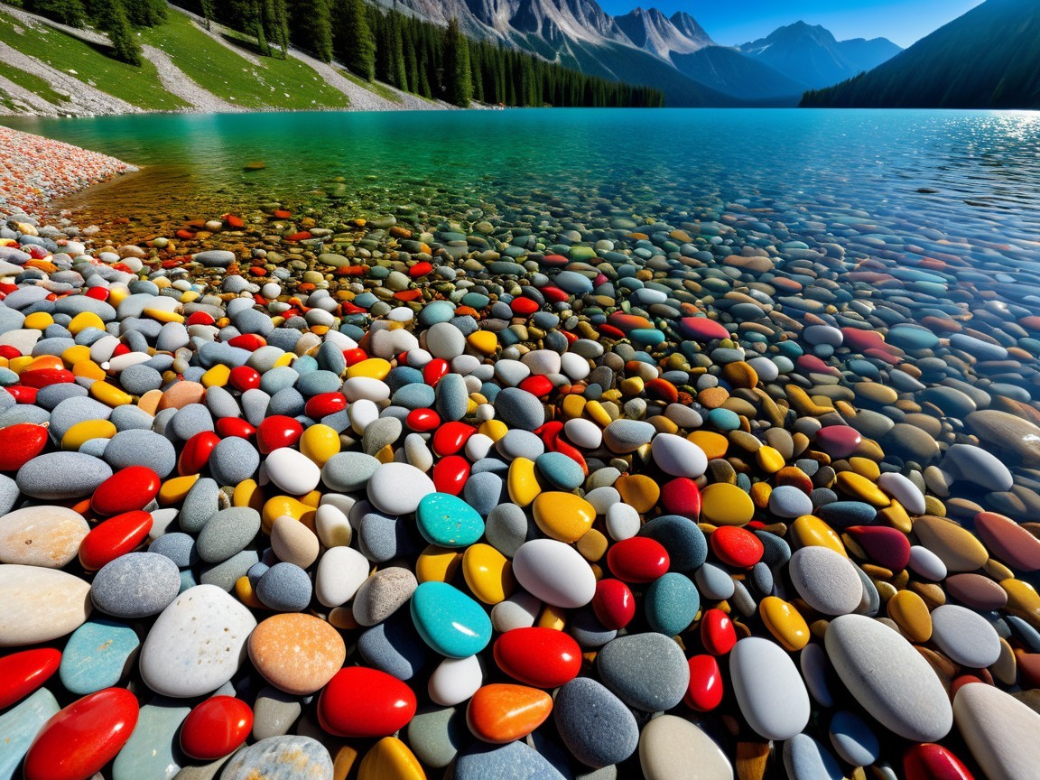 Colorful Pebbles on a Serene Shoreline Landscape