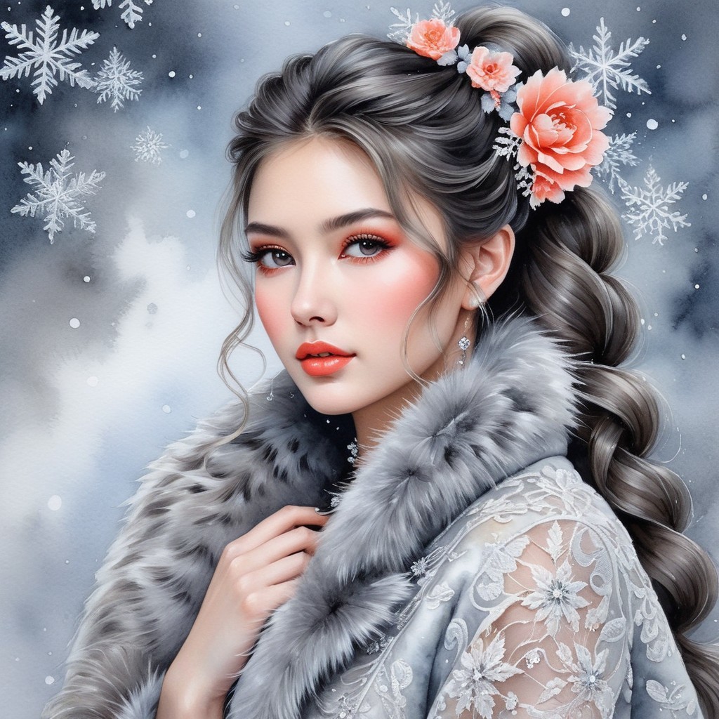 Portrait of a Young Woman in Winter Setting