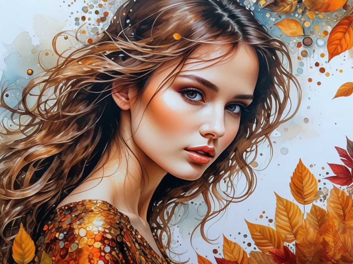 Young Woman in Golden Top Amidst Autumn Leaves