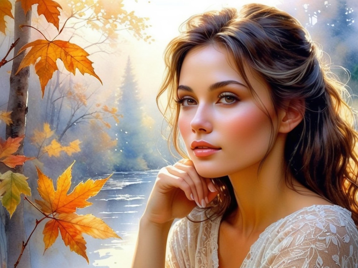 Portrait of a Young Woman in Autumn Landscape