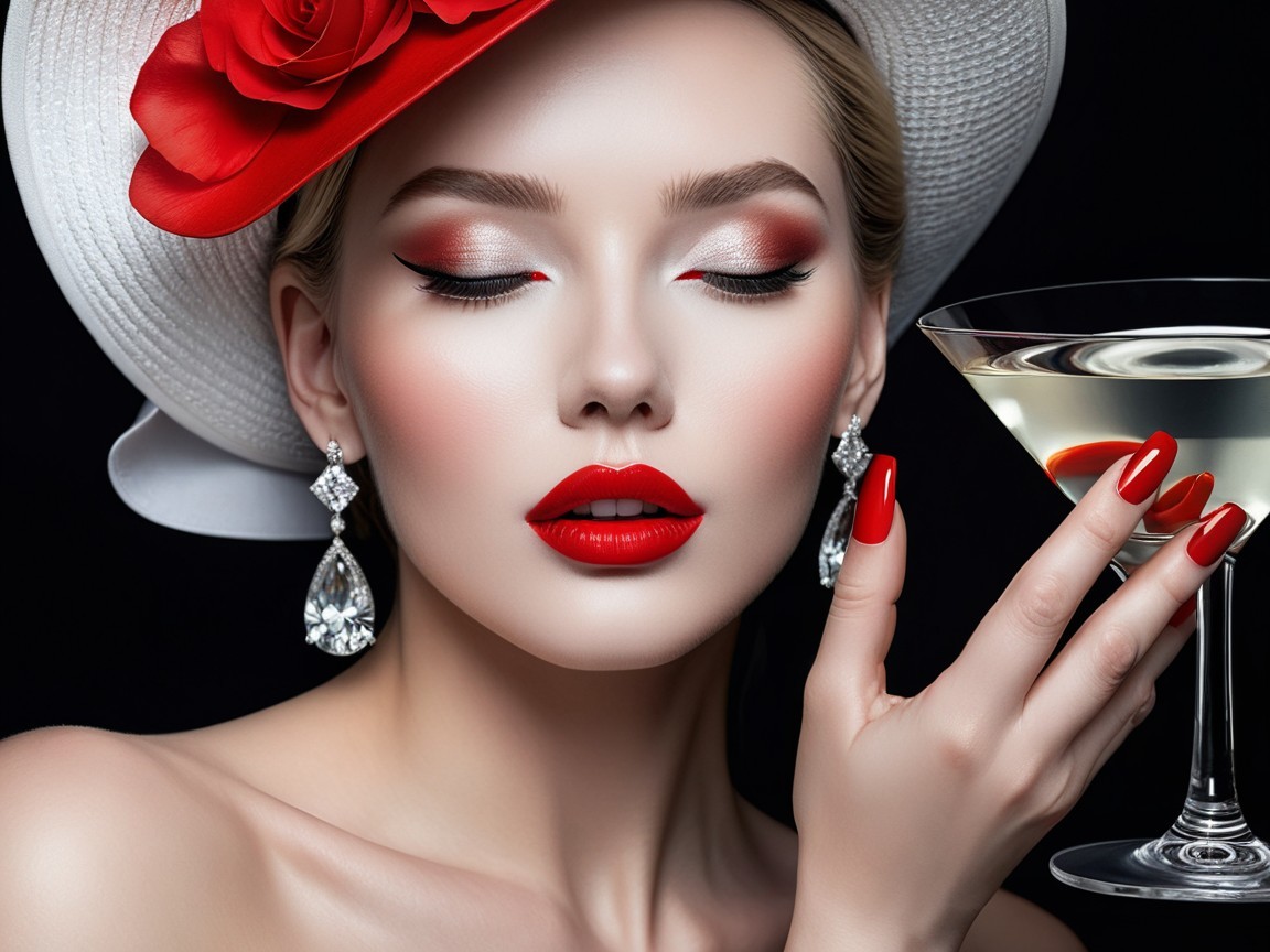 Glamorous Woman in Elegant Attire with Martini Glass
