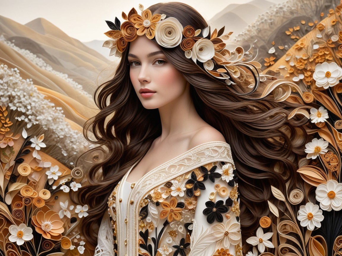 Portrait of a Young Woman with Floral Crown and Dress