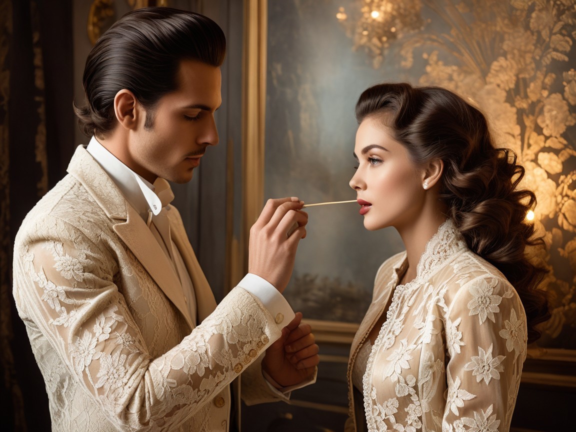 Glamorous Couple in Ornate Romantic Setting