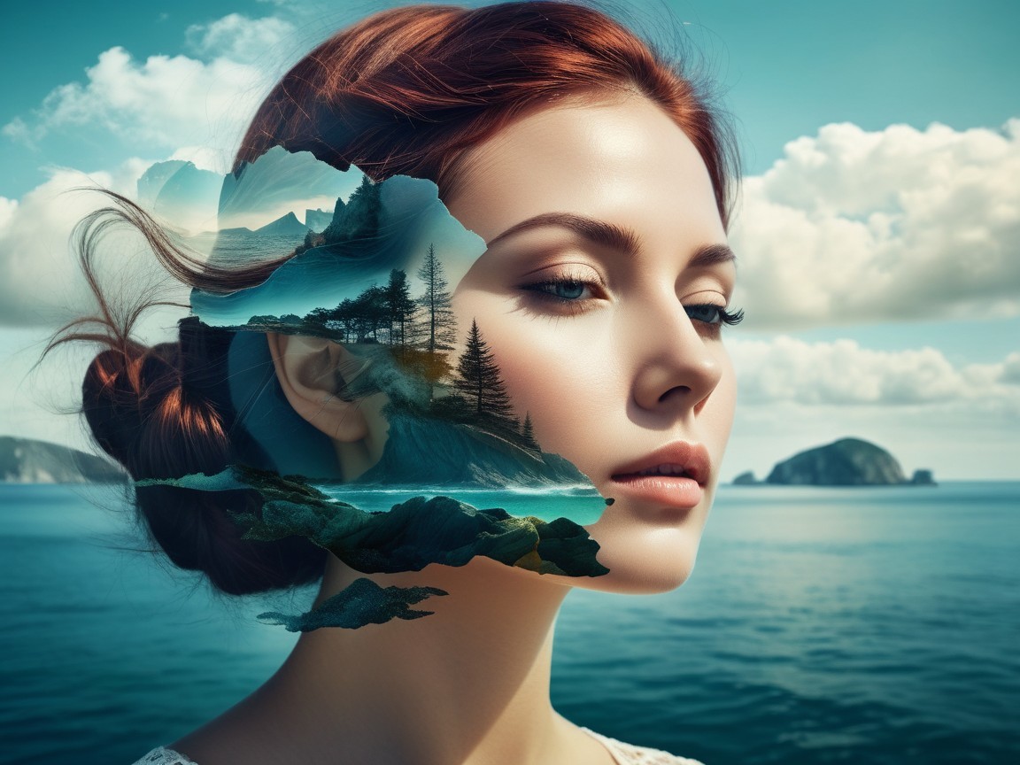 Portrait of a Young Woman in a Dreamy Seascape