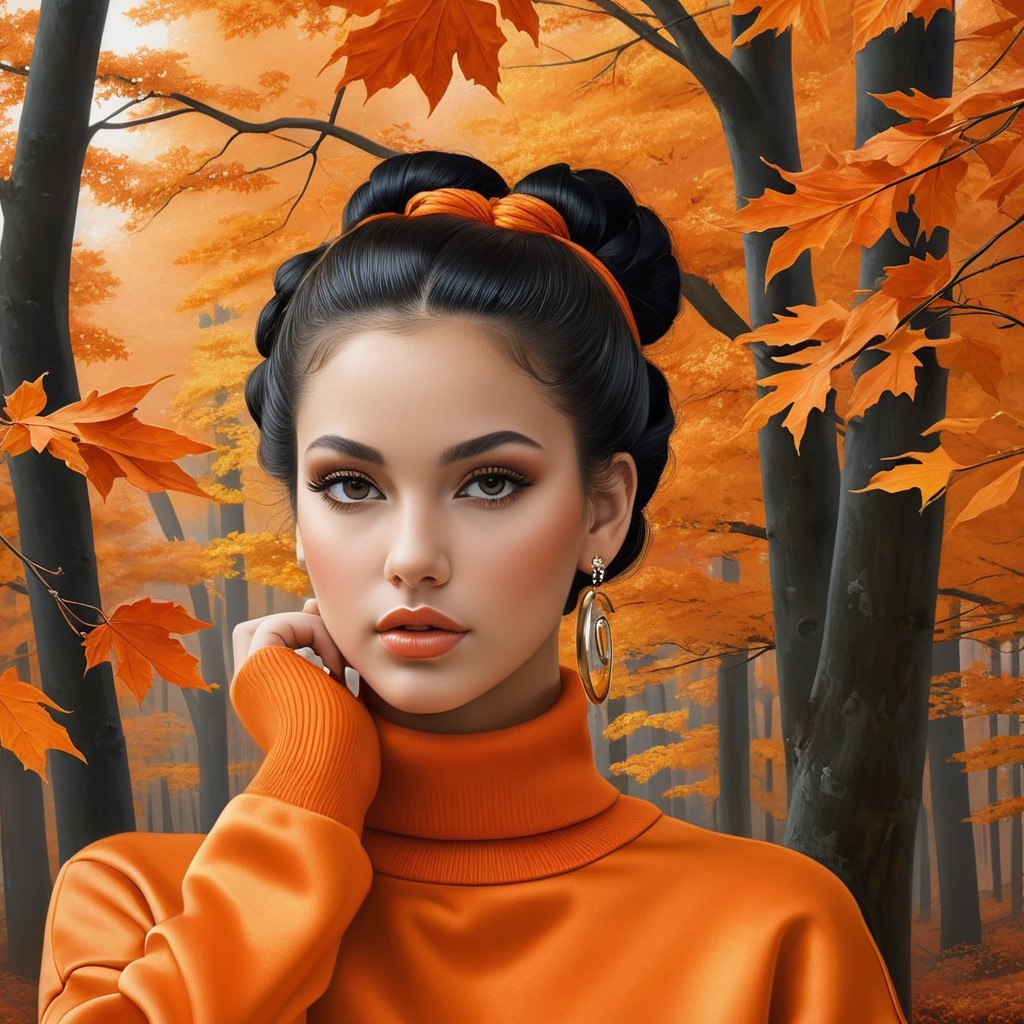 Young Woman in Autumn Forest with Vibrant Leaves