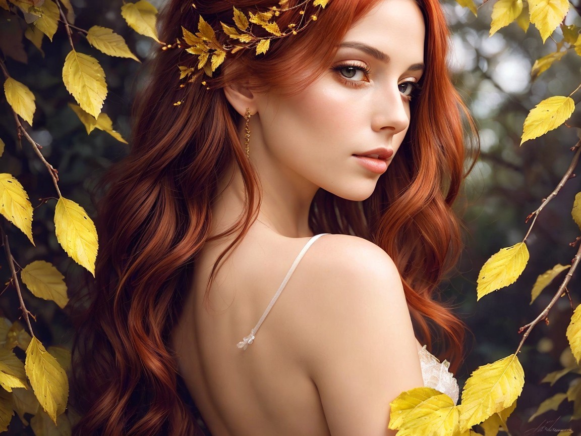 Young woman with red hair in autumn setting