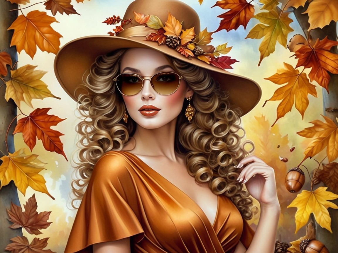 Woman in Rust Dress Surrounded by Autumn Leaves