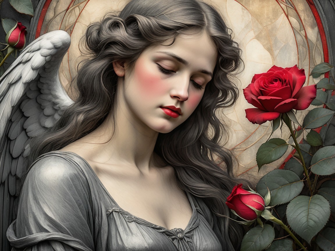 Serene Angelic Beauty Among Red Roses