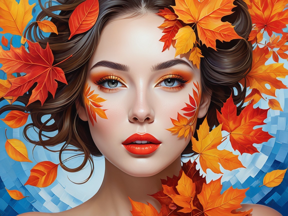 Portrait of a woman amidst vibrant autumn leaves