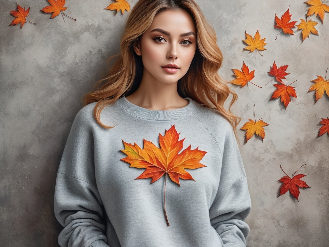 Young Woman in Autumn Aesthetic with Maple Leaves