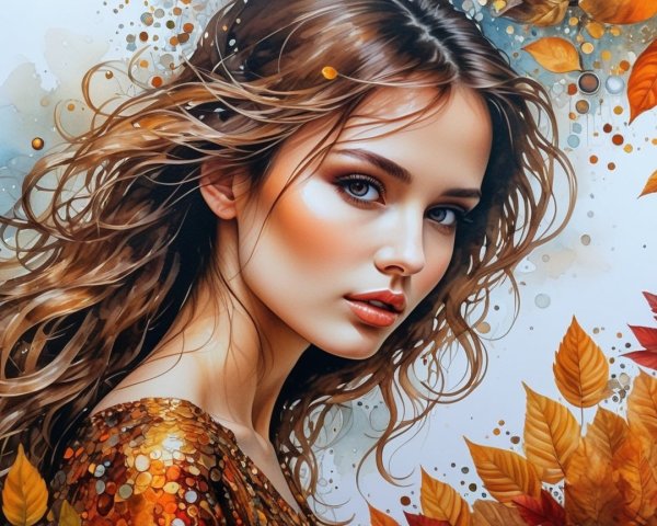 Young Woman in Golden Top Amidst Autumn Leaves